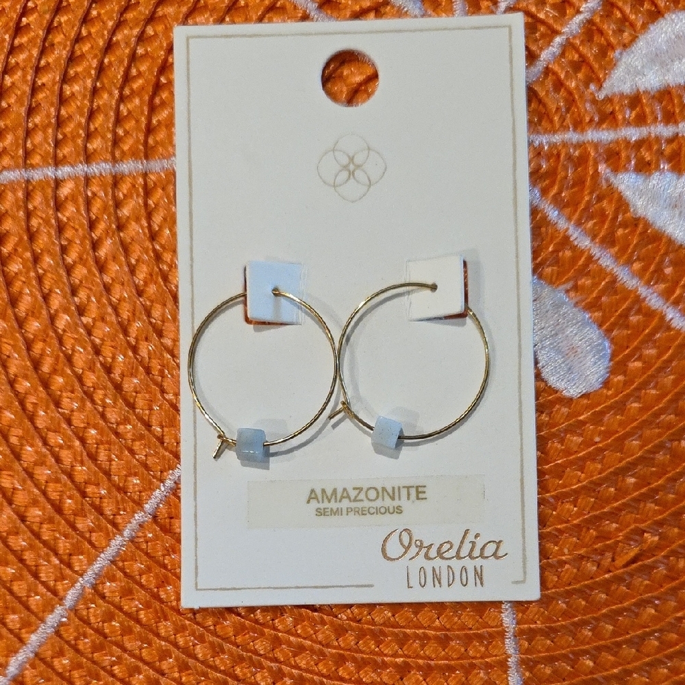 Gold Amazonite Hoop Earrings‎